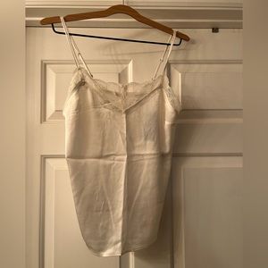 Ivory silk tank with lace detail